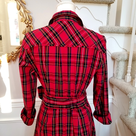 🆕️ J CREW Red Tartan Plaid Tie Waist Pin Up Dress - Picture 7 of 9